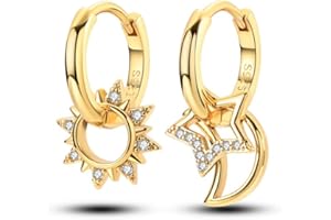 KUNSIR 925 Silver Earrings Womenz Hoop Earrings Hypoallergenic 1 Pair Bright Star River Earrings Best Gift for Women 14k Gold Earrings