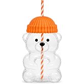Orret Home 580 ML Ayıcık Desenli Cam Bardak Pipetli Silikon Kapaklı Soğuk Kahve Bardağı Şeffaf Cam Kupa Sevimli Ayıcık Bardak