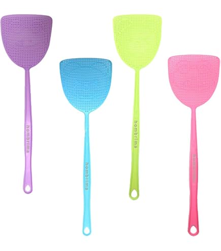 Lot de 5 tapettes à mouches extensibles en plastique robuste et durable avec poignée extensible en acier inoxydable pour bureau, maison, école, nuisible (rouge, jaune, bleu, vert, noir