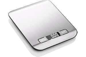 VEASION Thaliar Báscula digital de cocina profesional, 5 kg a 1 g, medición precisa, acero inoxidable, pantalla LCD, báscula de precisión, función de tara