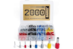 BAURIX® Końcówek kablowych 2000 sztuk - Zestaw końcówek kablowych zamawianych wg norm DIN - [0,5-10 mm²] - Końcówki zaciskowe - Ferrules - Profesjonalny zestaw izolowanych tulejek