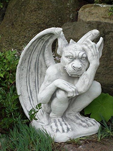 Herrlicher Gargoyle „Der Nachdenkliche“ Torwächter aus Steinguss, frostfest - 4