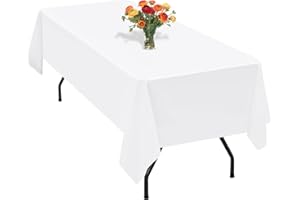 Teruntrue 1 Pack White Polyester Tablecloth for 6 Ft Rectangle Table,60 x 102 inch Polyester Fabric Table Cloth Wrinkle Resistant Washable Table Cover,for Wedding,Birthday,Party,Banquets Decorate