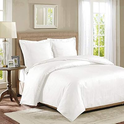 Sensei Maison - Housse de Couette Versailles Rayée - Satin de Coton Peigné 120 Fils/cm2 - Doux et Résistant - Double Face Unie et Rayée - Housse de Couette 240 x 220 cm Couleur Blanc