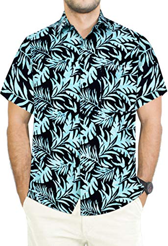 LA LEELA Fiesta en la Playa de Hawai Cuello difusión Informal de Manga Corta de los Hombres de la Camisa Hawaiana Bolsillo Delantero XXL-Pecho Contorno (in cms):137-149 Halloween Negro_AA171
