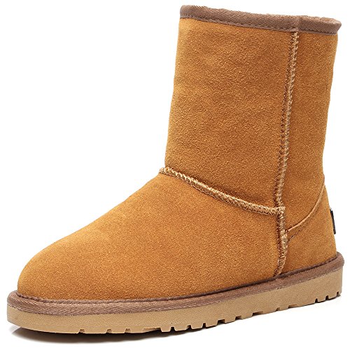 Shenn Mujer Comodidad Clásico Anti-Deslizante Media Pierna Gamuza Cuero Botas De Nieve SN1025 (Broncear, EU42)