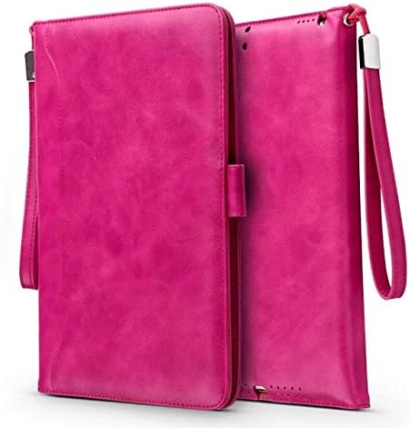iPad pro 10.5 inch Case- Leather Smart Stand Folio Business Case Cover with Card Slots,Kickstand,Document Pocket,Pencil Holder,Elastic Hand Strap(rose)