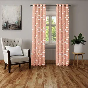 The White Cradle Medium Weight Cotton Printed 60% Dimming Solid Non-Blackout Window Curtains with Eyelets for Babys Nursery & Kids Bed Room (Pink Clouds, 7 ft Long), 2 pcs Set