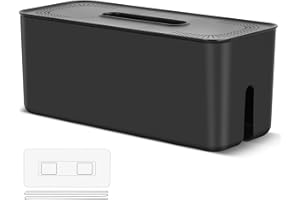 BEZORR Wall Mounted cable management box, Cable Tidy Box,Larger Cable Organizer with Lid, for Storage Organising Management Desk TV Computer USB Hub Strips Cords Black