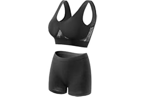 HSAJS 2 PCS Vêtement de Sport pour Femme Ensembles Confort Respirant Soutiens-Gorge de Sans en Maille Couture Sport et Shorts Extensible Fitness Sportswear