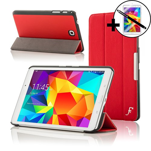 ForeFront Cases® Neue Leder Hülle / Tasche / Case / Cover für Samsung Galaxy Tab 4 8.0 T330 - Rundum-Geräteschutz und intelligente Auto-Sleep-Wake-Funktion mit 3-JAHRES-GARANTIE VON FOREFRONT CASES - inkl. Eingabestift und Displayschutz