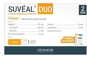 Densmore - SUVEAL Duo - Complément Alimentaire Ophtalmologique à base de DHA (Oméga 3), Lutéine, Zéaxanthine, Vitamines et Zinc - Idéal Vision - 60 Capsules - Cure de 2 mois - Fabriqué en France