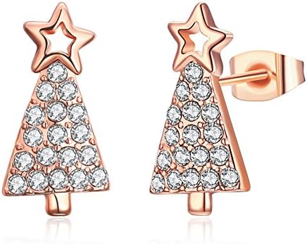 Fashion Trendy Shining Christmas Tree Stud Earring For Women (Rose Gold)