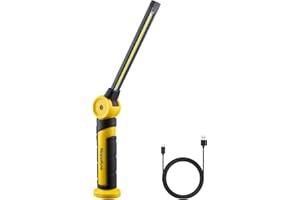 Napatyre Lampe de Travail, 4000mAh Baladeuse LED Rechargeable avec Base Magnétique, Rotation à 120° Lampe Atelier, 3 Modes Lampe de Poche pour Réparation Auto/Camping/Urgence (1 Pièce)