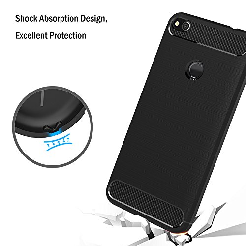 AICEK Funda Huawei P8 Lite 2017  Negro Silicona Fundas para Huawei P8 Lite 2017 Carcasa P8 Lite 2017 Fibra De Carbono Funda Case