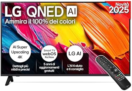 LG QNED AI QNED70 Smart TV 43 pollici 4K, Processore α7 Gen8, Dynamic QNED Color, webOS con AI e telecomando puntatore AI, Gaming con VRR 4K@60Hz, 43QNED70A6A 2025