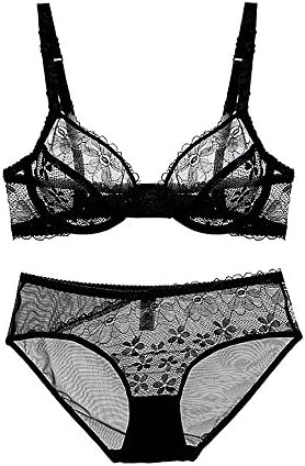 Full Transparent Lace Bra Set Deep V Plus Size Lingerie Ultra-Thin Bra Breifs Set Unlined Women Bras A/B/C/D Cup Underwear Sets