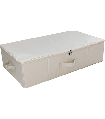 ENUMAIL Onderbed Opbergdozen, Opvouwbare Onderbed Lade, Stof Kast Container met Deksel voor het Organiseren van Kleding, Lakens, Dekens, Dekbed, 80x40x15cm, Beige, 3-pak