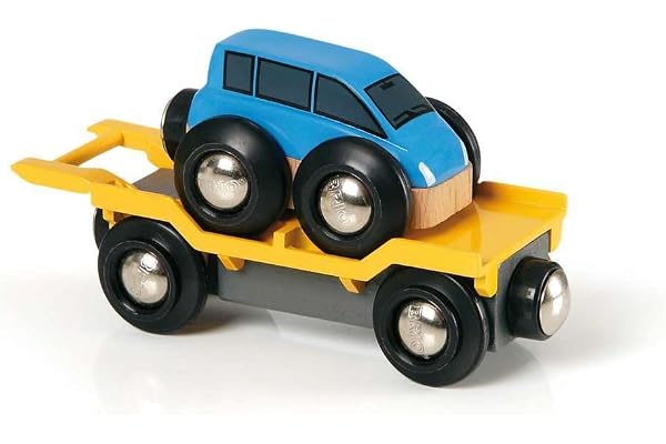 BRIO World - 33577 - Wagon Transport de Voiture avec Rampe - Accessoire pour Circuit de Train en Bois - Système d'attache aimantée - Jouet pour garçons et Filles dès 3 Ans