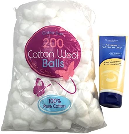 Pure Cotton Wool Balls 200 and 170g Creamy Petroleum Jelly Deep Moisturising Hand &amp; Body Care with Vitamin E - By Kerhoot