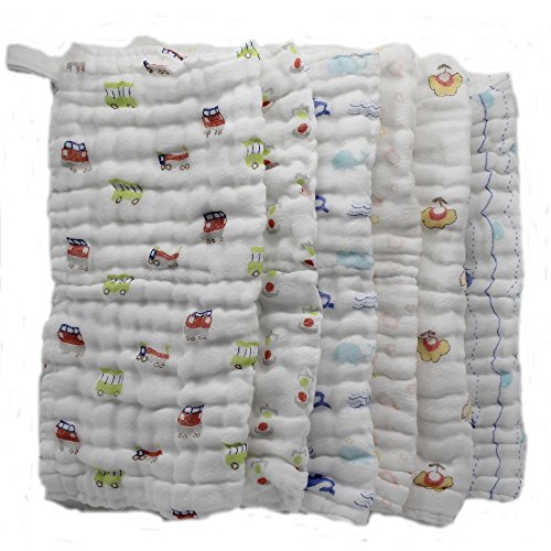 Lucear BabyWaschlappen mit Haken, 6-Pack Musselin 25cm*25cm Babytücher Beste für Dusche Geschenk - 4
