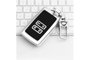 HooRLZ Key Fob Cover For Renault Kadjar Clio Scenic Megane Captur Trafic Grand Koleos Zoe Espace Talisman Dacia Duster, 4 Button Renault Kadjar Key Cover, Silicone Megane Key Fob - Silver