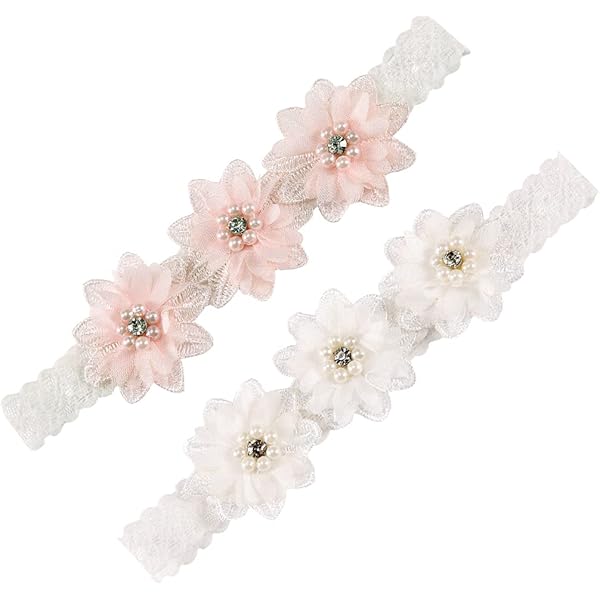 Taufstirnband Baby Mädchen - Weiß Mit Blumen Und Perlen