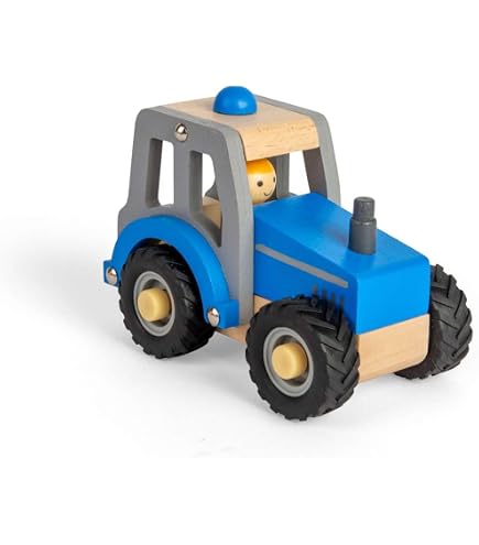 Bigjigs Toys – Mini Tracteur Rouge En Bois – Pneus Caoutchouc – Figurine Fermier – 12 Mois+ – FSC