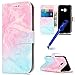 Produktbild Galaxy A3 2016 Hülle,Lederhülle Marmor für Samsung Galaxy A310,MoreChioce Bookstyle PU Leder Klapphülle Flip Case Folio Schale,Kreativ Rosa Grün Marmor Muster Kunstleder Handytasche im Bookstyle [Stoßfest Kratzfeste] Inner TPU Back Cover Protective Brieftasche Wallet Case Magnetische mit Kartenfach Standfunktion für Samsung Galaxy A3 2016 / A310 + 1x Blau Stylus Stift
