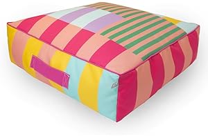 rucomfy Beanbags Large Square Floor Cushion - Indoor/Outdoor - Water-Resistant - Colourful Doodle Print - Comfy Garden & Patio Seat - (Block Print, 22 (H) x 68 (L) 68 (W) cm)