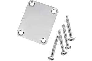 SWHMC Verchromte Halsplatte für E-Gitarre mit einer Kunststoffmatte, vier Befestigungsschrauben