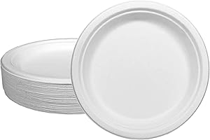 Ecorigin Platos desechables y ecológicos de caña de azúcar. Pack de 500 Unidades y 22 cm. Compostables y biodegradables.