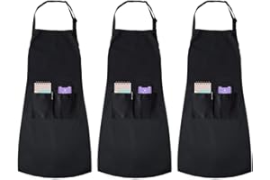 joeji's Kitchen 3 Pack Unisex Black Adjustable Bib Apron - 2 Large Handy Pockets - Kitchen Cooking Chef Aprons - For Home Restaurant Coffee Shop