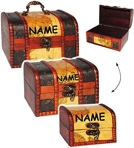 sehr edel _ 3 tlg. Set - Schatzkiste / Schatztruhe - " Nostalgie " - aus Holz - Kiste & Truhe - z.B. für Geldgeschenke, Schatzsuche, Spardose, Hochzeit - Landkarte / Welt - Erde - Globus - Reise / Urlaub - Urlaubsreise / Trinkgeld - für Kinder & Erwachsende - kleine - stabil - Pirat Geld Piratenschatz - Piraten - Piratenschatztruhe - Truhen - Piratenkiste / Spieltruhe - Holzkiste