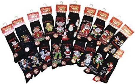 6 Pairs Mens Assorted novelty santa christmas socks one Size 6-11 Uk, 39-45 Eur XM40