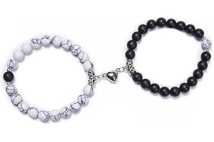 Okaywork 2 sztuki magnetycznych bransoletek dla par, bransoletki partnerskie, bransoletki ze stretchu, dla par, bransoletki przyjaźni z wisiorkiem, biżuteria dla partnerów, biżuteria na prezent (kolor