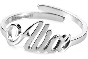 Flowers Anello Donna Con Nome in Acciaio inossidabile, Scritta Nome in Corsivo. Misura regolabile