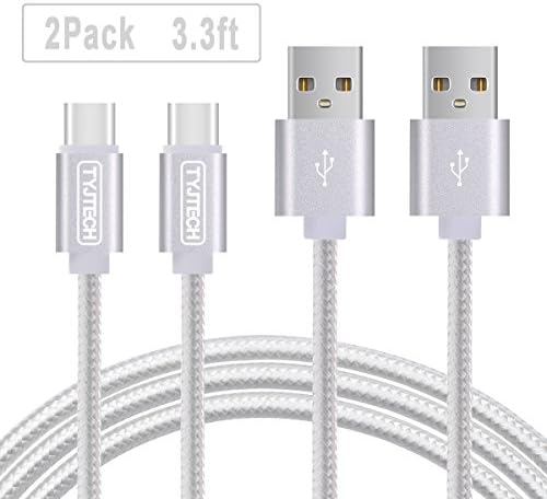 USB Type C Cable,TYJTECH 2-Pack 3.3ft/1m Nylon Braided USB Type C (USB-C) to Type A (USB-A) Data Sync Charging Cable for Samsung Galaxy S8/S8+, Nexus 5X / 6P, OnePlus 2 / 3T, Apple New Macbook, HTC 10, Huawei P9, Nintendo Switch, Sony Xperia XZ, Lumia 950 / 950XL and More - Silver