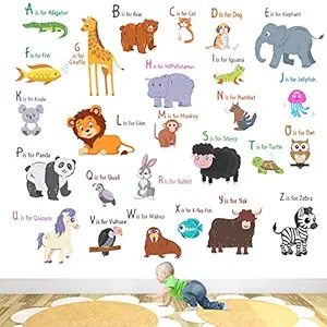 StickMe 'Animal Alphabets n Baby - Kids - Learning Education Nursery Pre School Kinder Garden Wall Sticker' -SM405 (Multi Colour, Vinyl - 100cm X 100 cm )