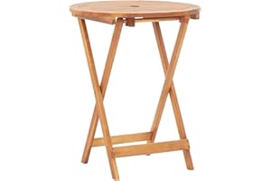 vidaXL Folding Patio Table, Outdoor Dining Table, Solid Acacia Wood Garden Table with Parasol Hole, 60x75cm, Round, Brown