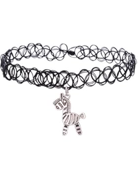 Elastisches Collier mit Anhänger, enganliegend, Tattoo-Design, Hippie, Boho, im Stil der 80er/ 90er Jahre, Silberfarben