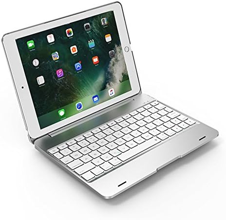 iPad Pro 9.7'' Bluetooth Keyboard Case, KooKen Bluetooth 3.0 Wireless Keyboard Premium Shock-resistant Protective Aluminum Case Cover + 1PC Tempered Glass Film for iPad Air 1,iPad Air 2,iPad Pro 9.7'',2017 New iPad - Silver