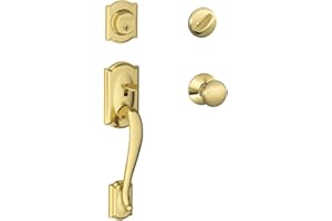 SCHLAGE Camelot Single Cylinder Handleset and Plymouth Knob, Bright Brass (F60 CAM 505 PLY 605)