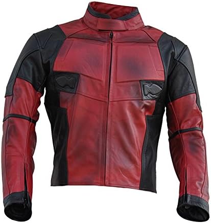 Coolhides Men's Deadpool High Quality Real Leather Motorcycle Jacket Cow Fire Red X-Small