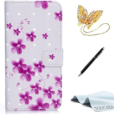 TOUCASA® Huawei P9 Lite case,Huawei P9 Lite case,Leather Wallet Magnetic Case Card Slots Cash Holder Kickstand pu Flip Book Case with [3D Bling Glitter Smooth Surface][Cute Animal Unicorn Butterfly Owl] Design for Huawei P9 Lite + Free Touch Stylus Pen &amp; Dust Plug-Pink flowers