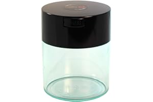 COFFEEVAC 1/2 LB – Patented Airtight Container | Multi-use Vacuum Container Works as Smell Proof Containers for Ground Coffee and Coffee Bean Containers. Black Cap and Clear Body