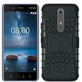 Nokia 6 2018 Defender Hybrid Dazzle Back Cover Case with Kick Stand for Nokia 6 (2018) - {Black}