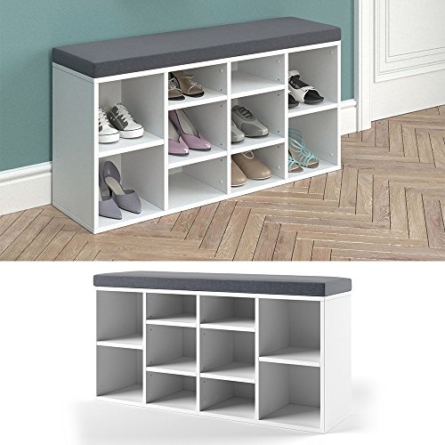 Schuhschrank 10 Schuhe Schuhbank Schrank Bank Regal Auflage Sitzbank – Weiß – 104×53,4x30cm (BxHxT) – inkl. Sitzauflage Anthrazit - 2