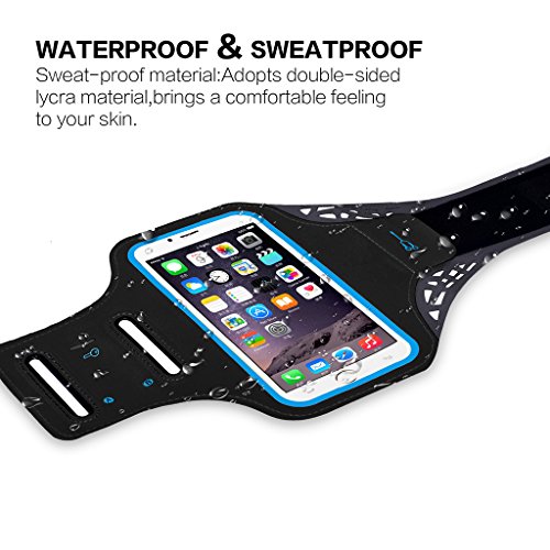 Fascia da Braccio Sportiva Porta Cellulare Running per iphone 7 plus 6s plus 6 plus 8 plus Samsung S7 Edge S6 Edge S7 S6 S5 Huawei P8 P9 lite P10 Plus per Esercizio Palestra Jogging Mountain Bike Porta Scheda Escursionismo Passeggiate Equitazione Auricolari e Key Holder Sweatproof adatto a qualsiasi smartphone inferiore a 5,5 pollici