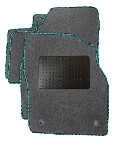 Premier Products 9973-2OER Car Mat Set, Grey with Green Checked Trim, PVC Heelpad